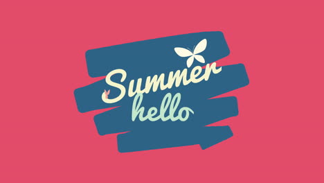 hello verano con pinceles azules en gradiente rojo