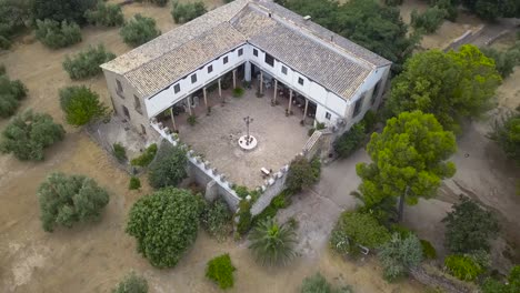 aerial view of a traditional spanish cottage surrounded by olives