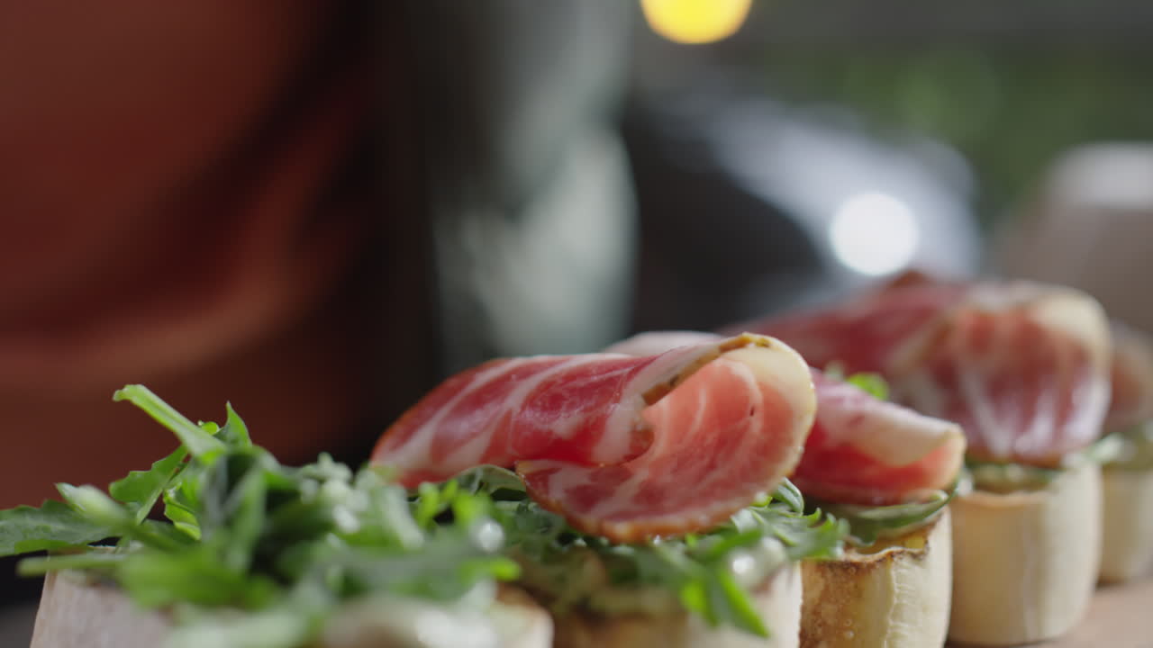 Adding Topping to Bruschettas