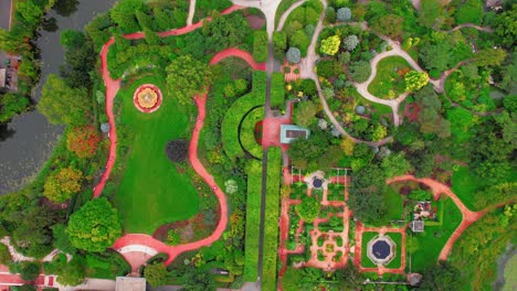 top down of colorful chicago botanic garden beautiful aerial in the summer