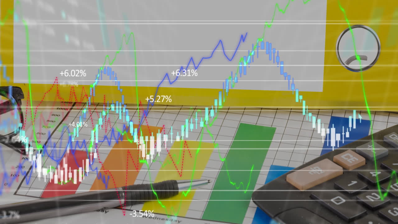 animación del procesamiento de datos financieros sobre las estadísticas en el escritorio