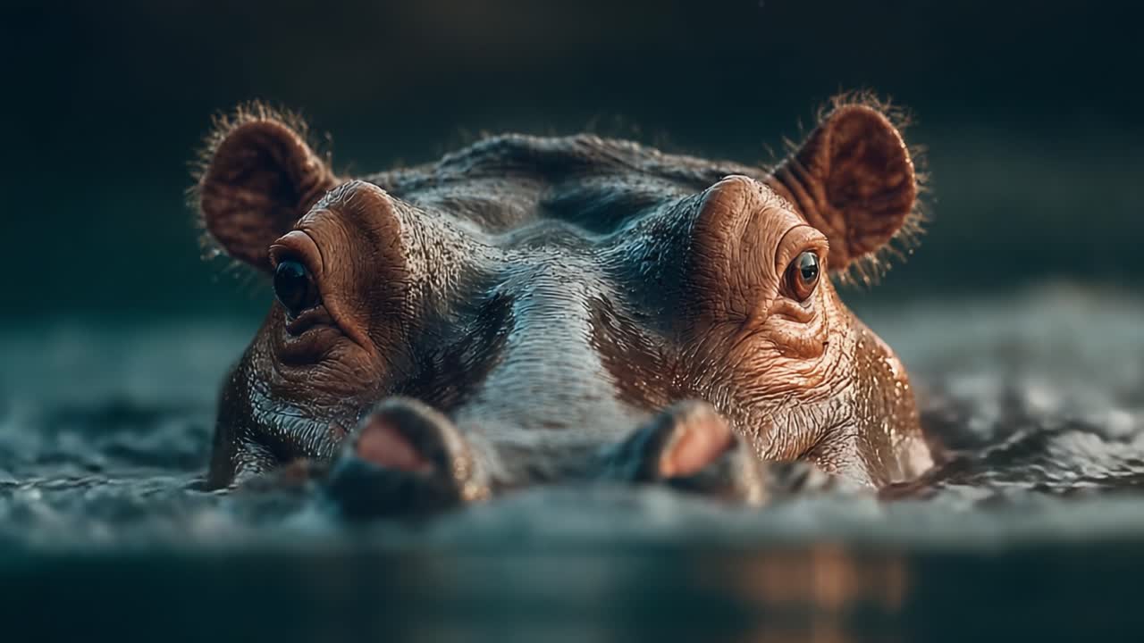 A Close-Up Look at a Hippopotamus Swimming Gracefully Through Water, Capturing the Details of Its Face and Expression in Stunning Clarity
