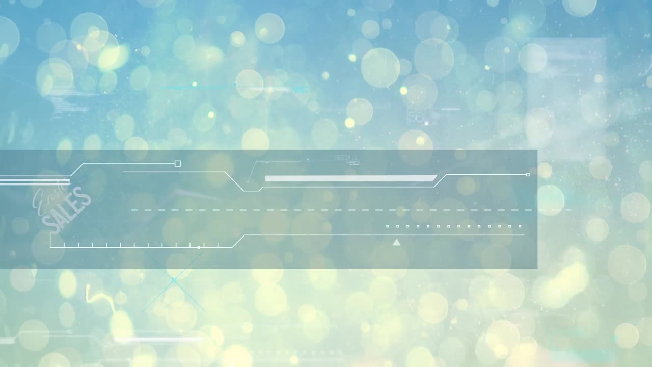 파란색 배경에  ⁇ 색 원 위에 판매 텍스트와 데이터 처리의 애니메이션