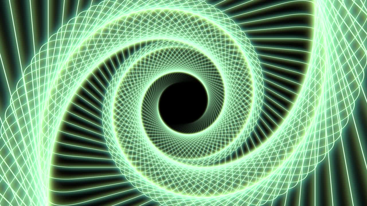 아름다운 녹색 네온 나선형 와이어 프레임 애니메이션 배경, 4k