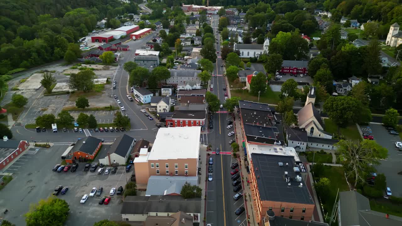 Suburban Streets In 15 Main St, Lee, MA, USA - Drone Shot