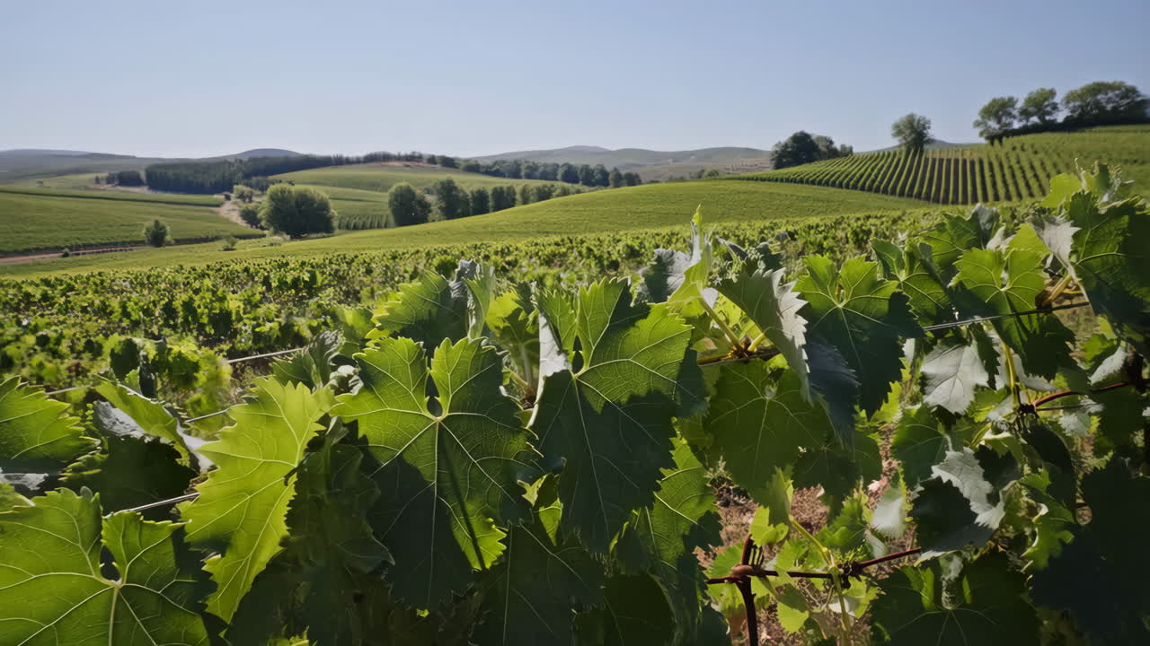 Lush Green Grape Leaves in a Sunny Vineyard