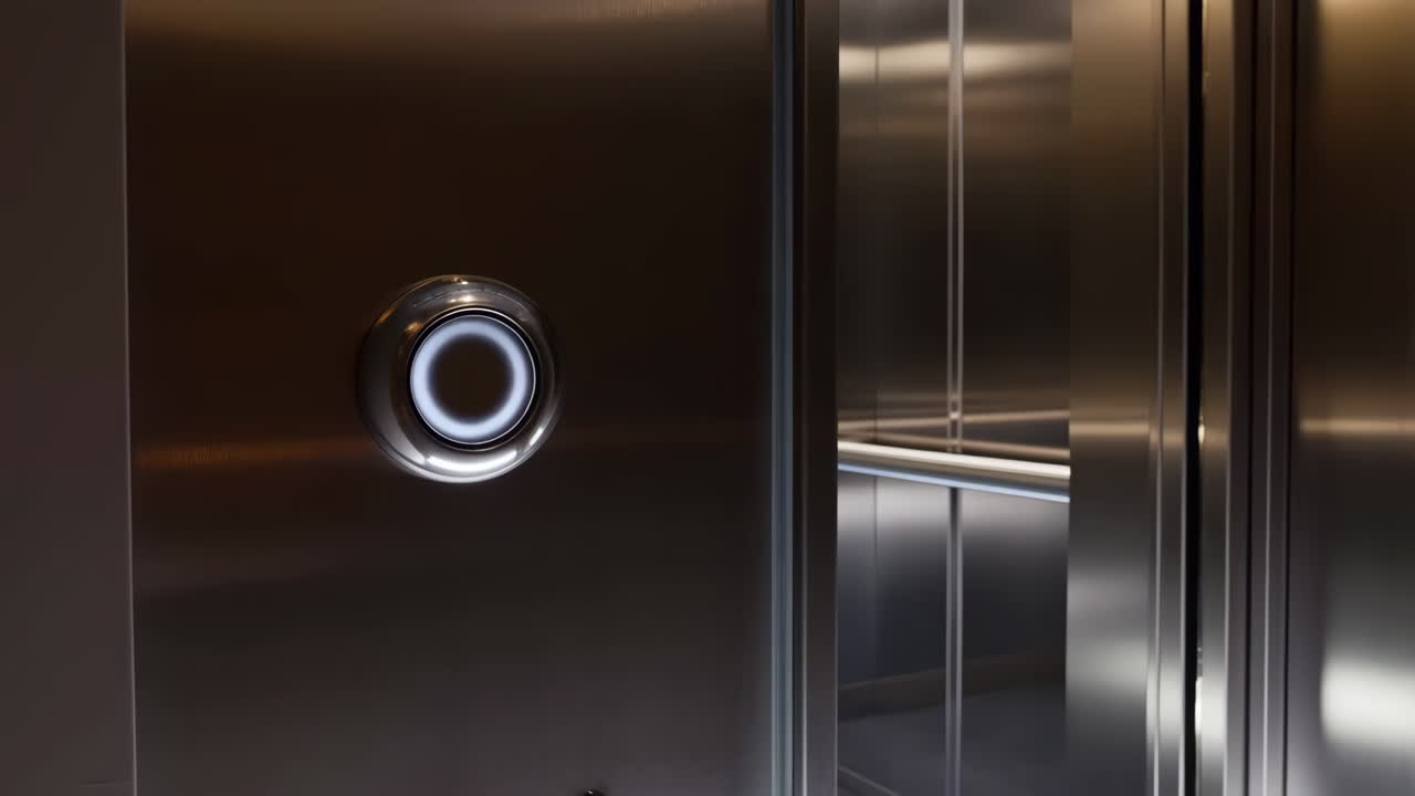 Illuminated Elevator Call Button and Open Doors