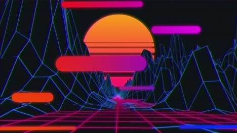 Animation-of-moving-trails-over-digital-landscape