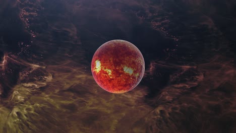 4k red planet with red nebula background in the universe