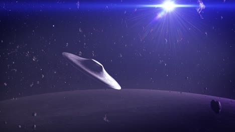 alien spaceship in asteroid field