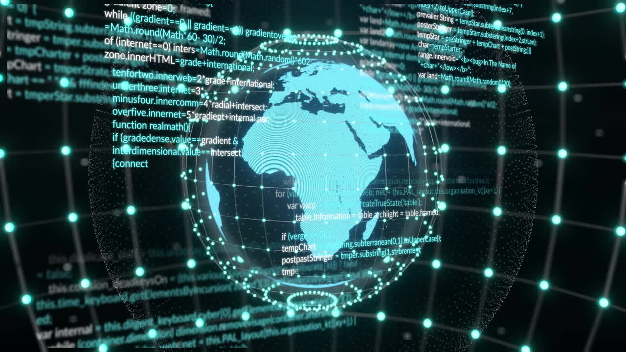 Animation of ai data processing over globe with connections