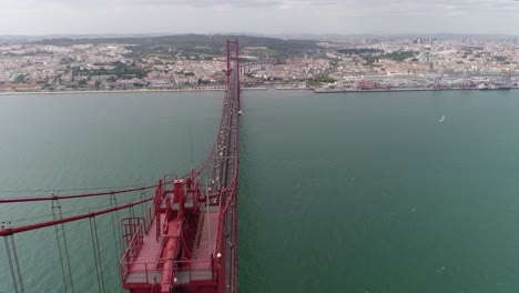 Lisbon,-Portugal,-aerial-view-of-Ponte-25-de-Abril-bridge-over-the-Tagus-River