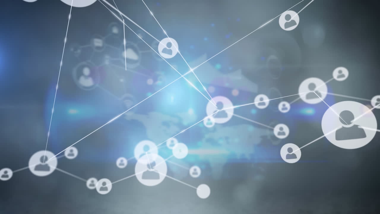 회색 배경에 대한 빛의 반점에 대한 연결 네트워크