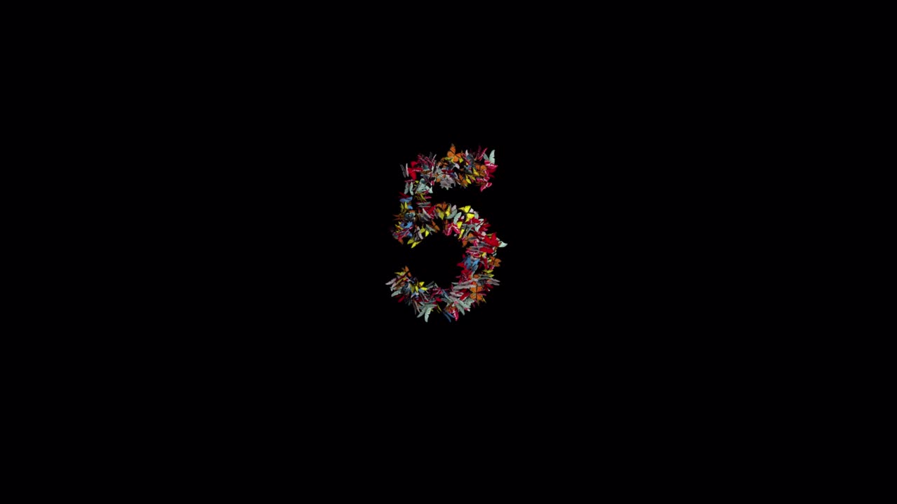 Colored Butterfly Typeface text the character  5
