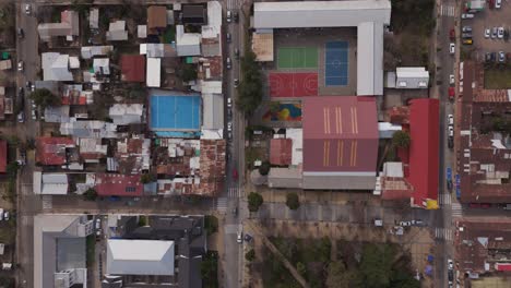 aerial view of a residential neighborhood with sports courts