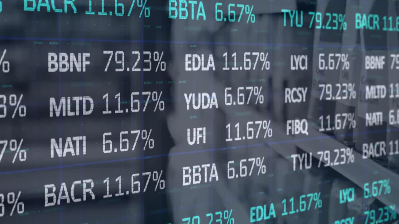 Animazione di elaborazione dati finanziari su interni di negozi.