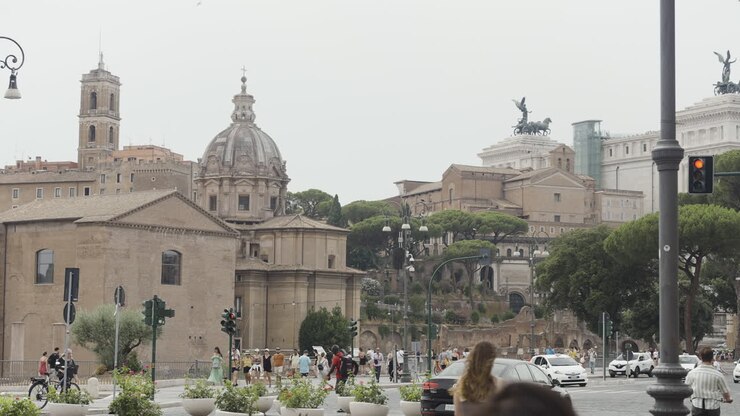 Rome, Italy: A view of the Roman Forum and surrounding area.