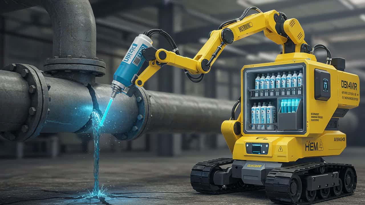 Advanced Robotic Arm Performing Maintenance on Industrial Pipework with High-Efficiency Liquid Dispensing System and Realistic Mechanism Visualization