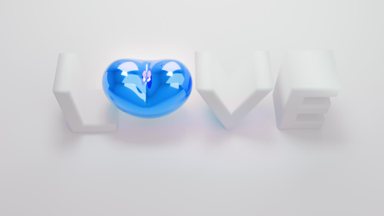 White love letters sign with the blue heart instead of "O" letter
