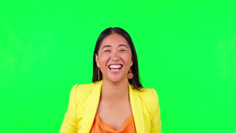 Green-screen,-celebration-and-happy-woman-face