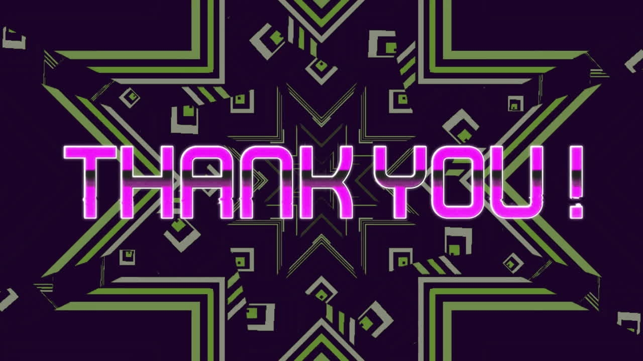 animación de texto de agradecimiento sobre formas caleidoscópicas verdes en movimiento sobre fondo oscuro