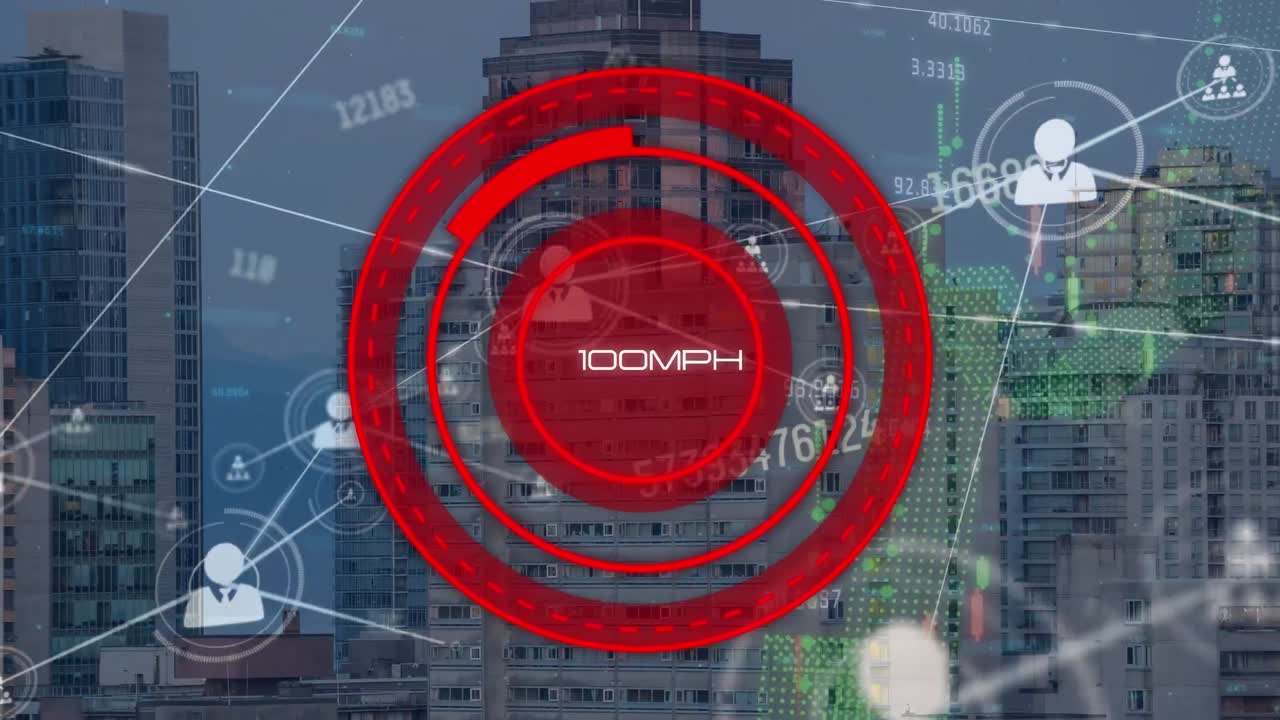 도시 풍경 위의 데이터 처리 애니메이션