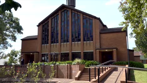 shot of religious chapel or funeral home for funeral service