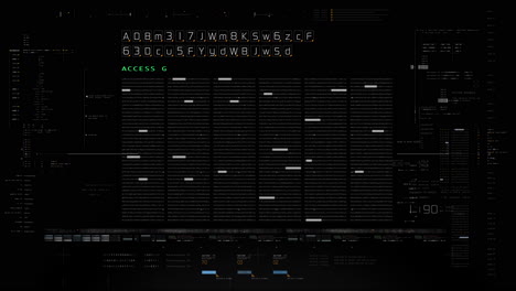 advanced data matrix simulation ui with cutting-edge digital environment with a dynamic and immersive display of interconnected data matrix information networks systems hud background