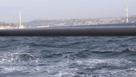 Bosphorus-Bridge-With-Wavy-Water-Of-Bosphorus-In-Istanbul,-Turkey