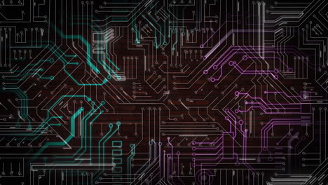 animación del procesamiento de datos en una placa de circuito luminoso de computadora