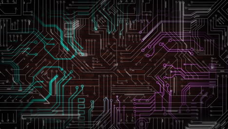 animation of data processing on glowing computer circuit board