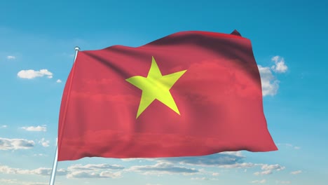 bandera de vietnam con estructura de tela contra un cielo nublado (en bucle)