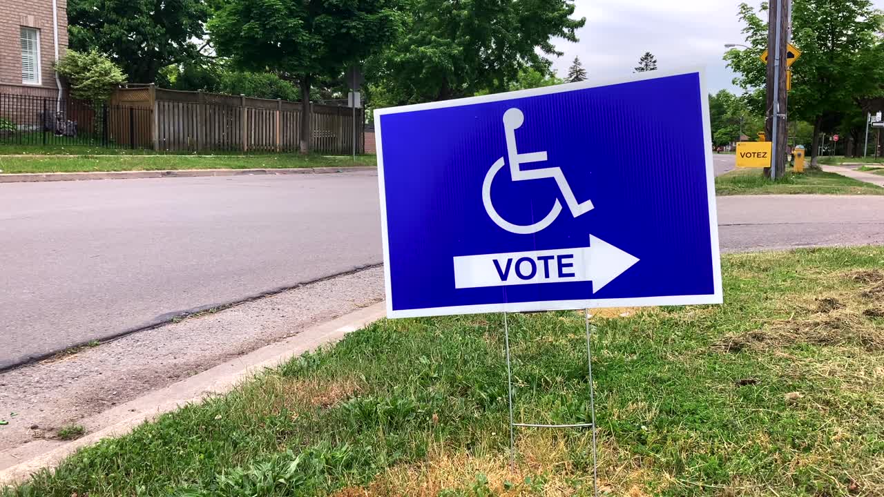 Election day polling station wheelchair accessible vote signage for early democratic voting