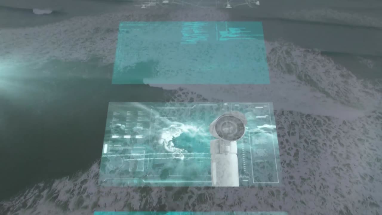 animación de pantallas móviles sobre paisajes marinos