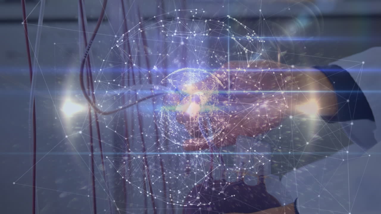 백인 여성의 손을 통해 연결 네트워크의 애니메이션  ⁇ 입을 확인