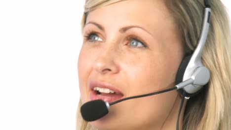 woman talking on a headset