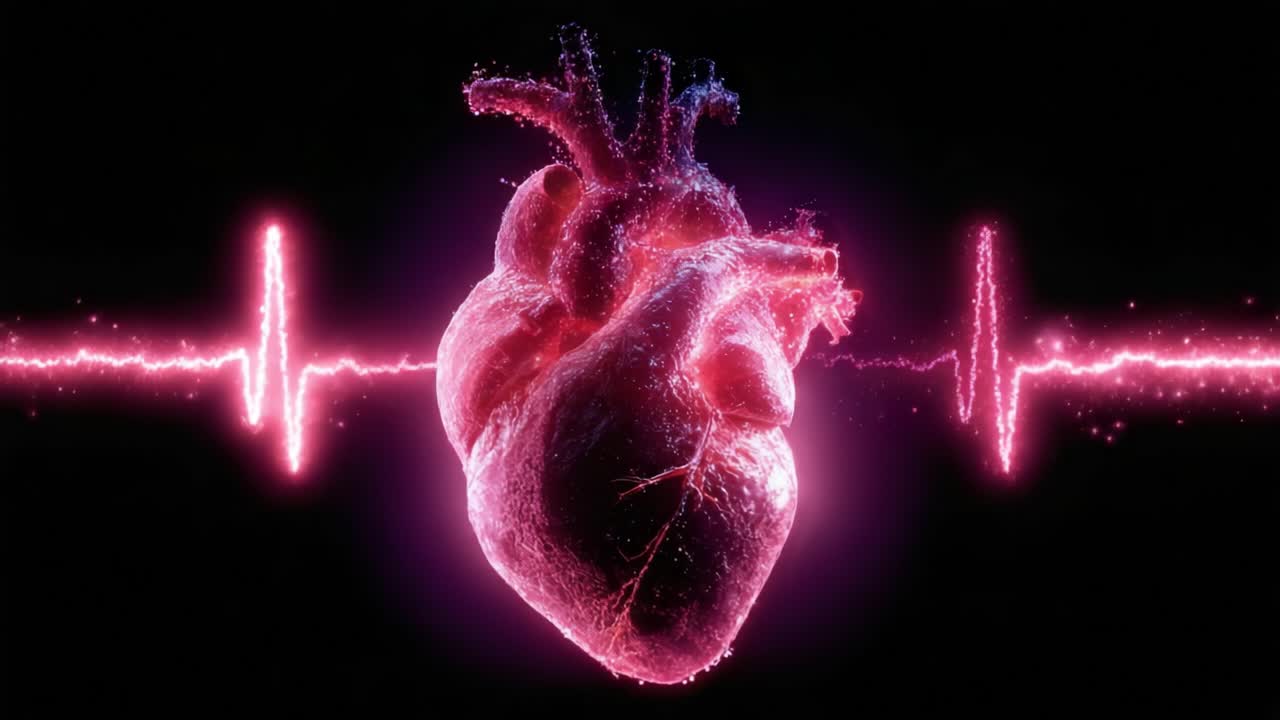 An Artistic Representation of a Heartbeat: A Vibrant Heart Surrounded by Pulsating Energy and Sound Waves Depicted in a Glowing Pink and Black Composition