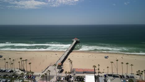 Drone-video-of-Manhattan-Beach-pier-in-Los-Angeles-California-on-a-bright-sunny-day