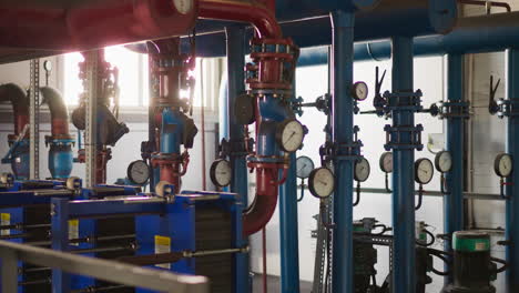 complicated pipeline system and pumps in boiler house