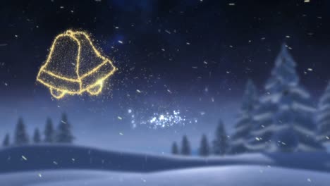 glowing gold christmas bells in the snow