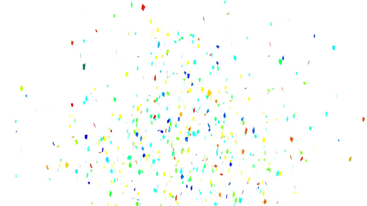 animación de corazón de arco iris y confeti sobre fondo blanco