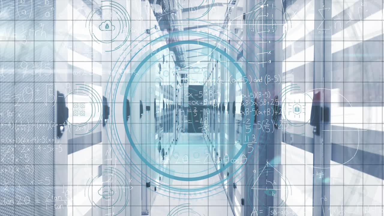 수학적 방정식의 애니메이션, 범위 및 컴퓨터 서버를 통해 데이터 처리.