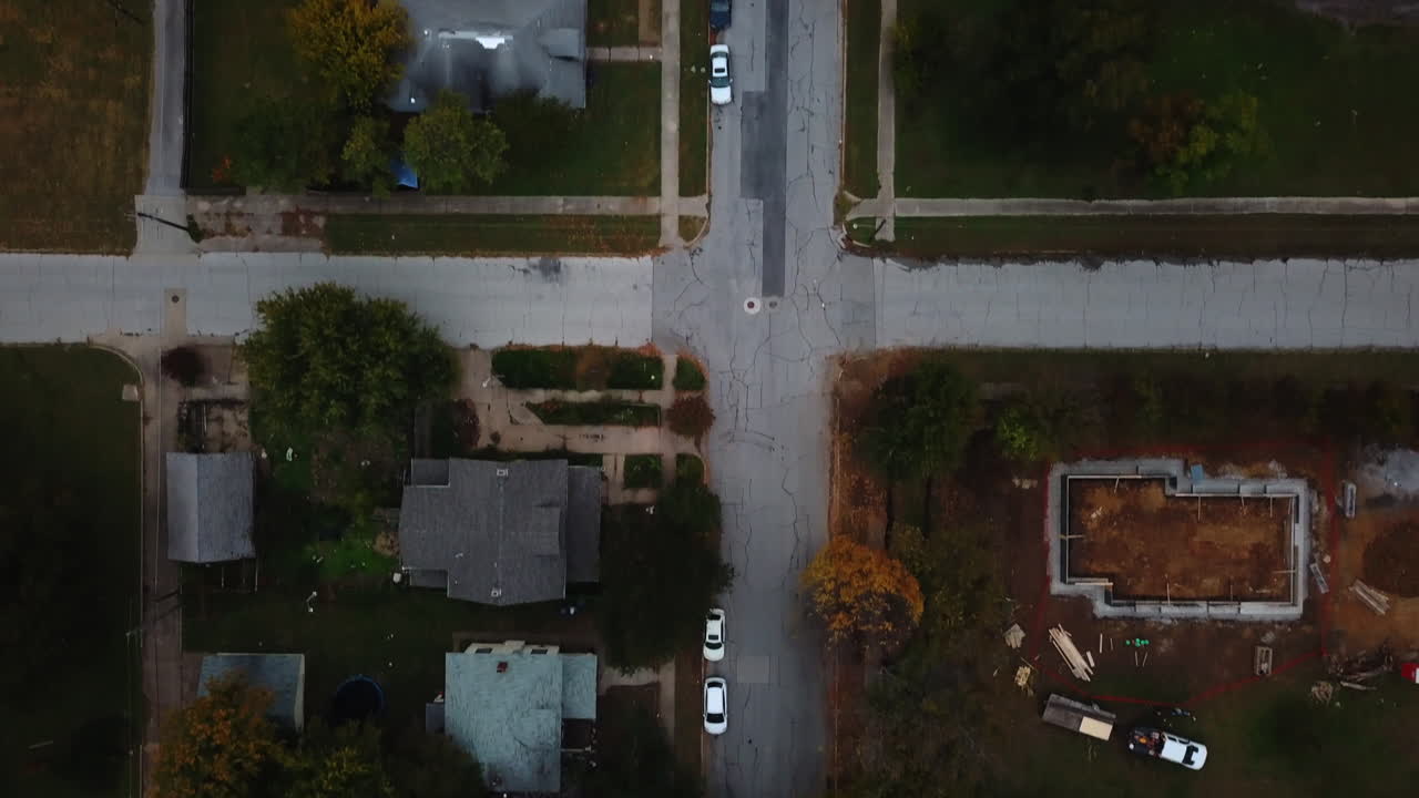 Aerial head shot of housing and highway in rural Tulsa, Oklahoma, USA