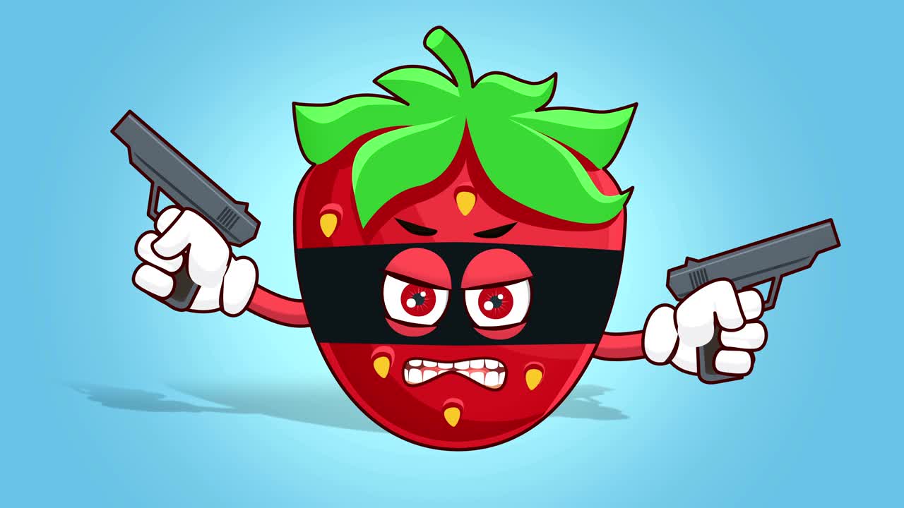 만화 딸기 얼굴 애니메이션 알파 매트 무장 강도