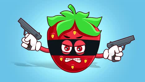 cartoon strawberry face animation armed bandit with alpha matte