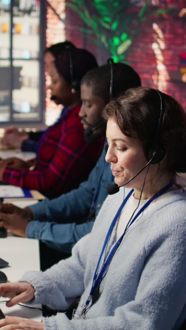 Vertical video Account manager using AI chatbot for help in talking with customers