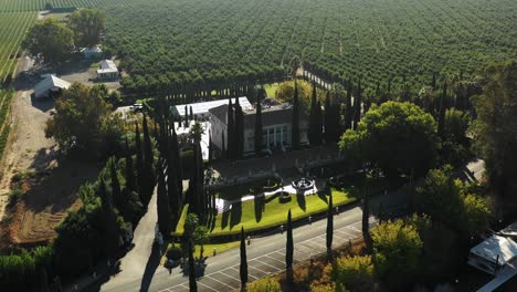 high orbit aerial of grand island mansion wedding venue near sacramento