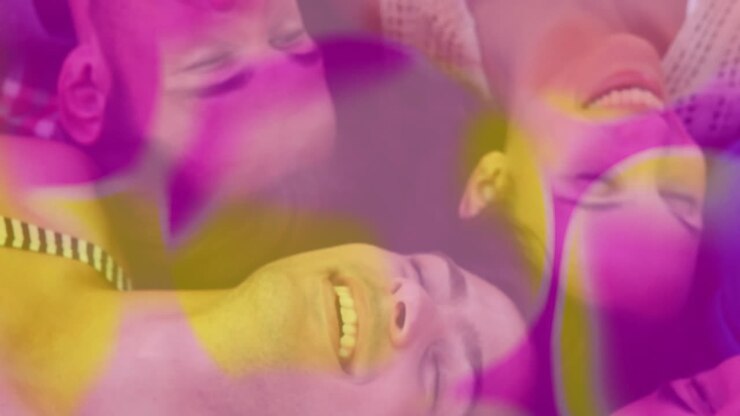 In school, animation overlay with people smiling and relaxing in background