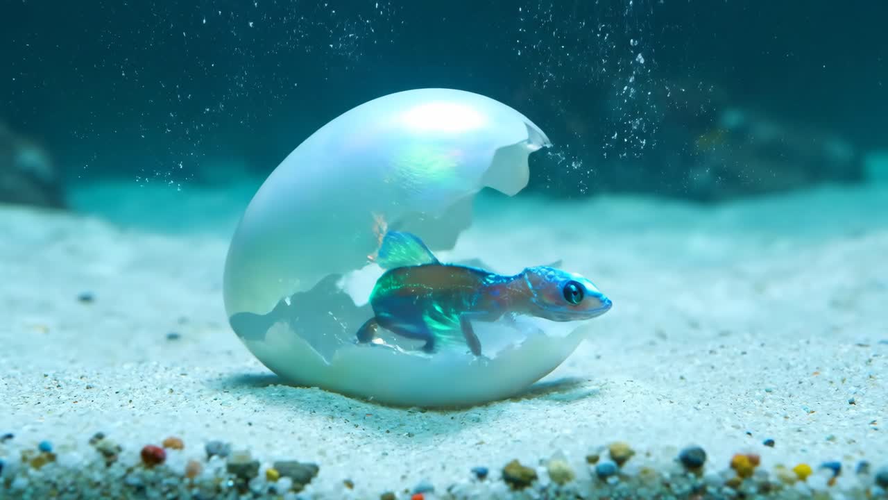 Reptile Hatching from Egg Underwater
