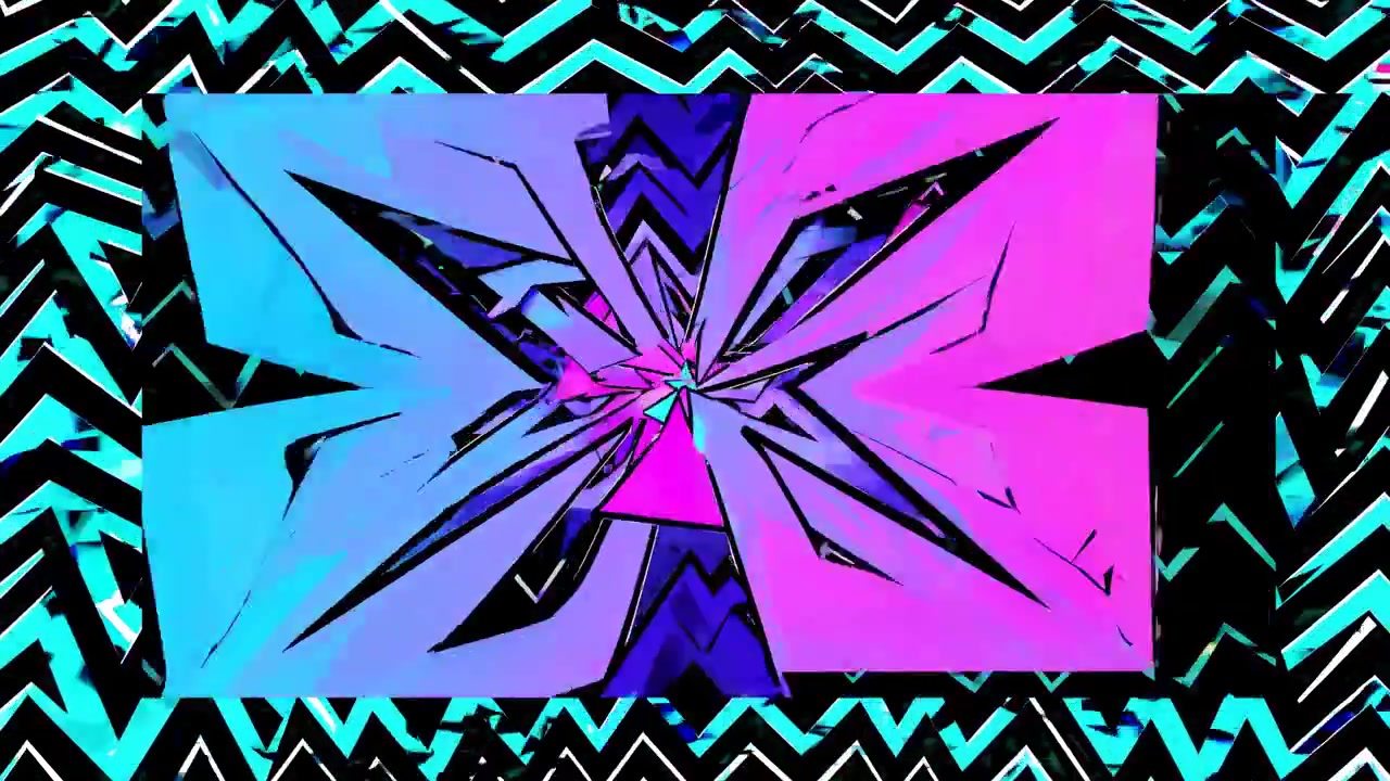 Animazione dinamica di forme geometriche al neon con motivo a zigzag retrò